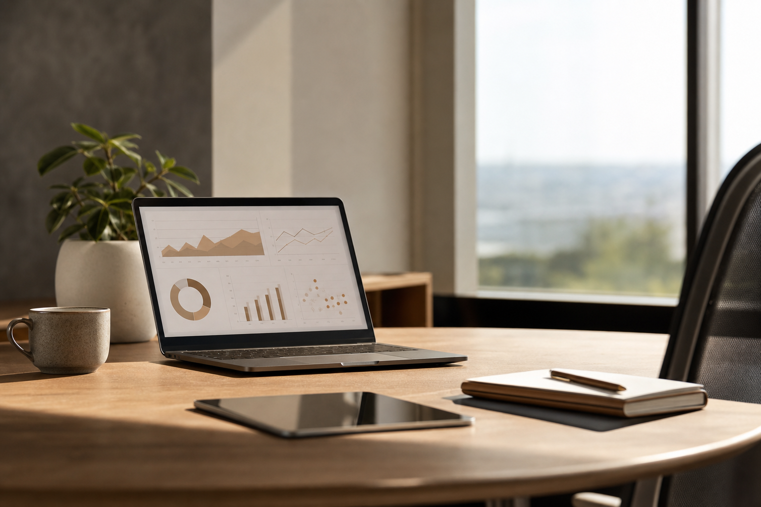 Calm modern workspace prepared for strategic IT marketing planning