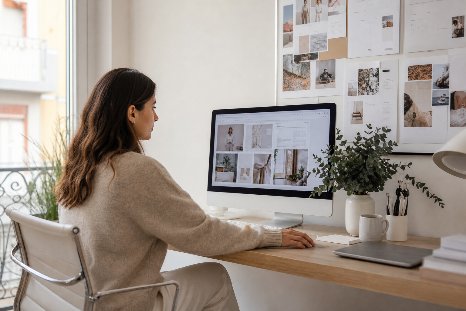 Creative digital workspace with natural lighting