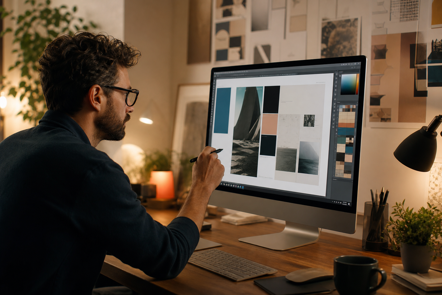 Designer refining typography and visual layout with meticulous care